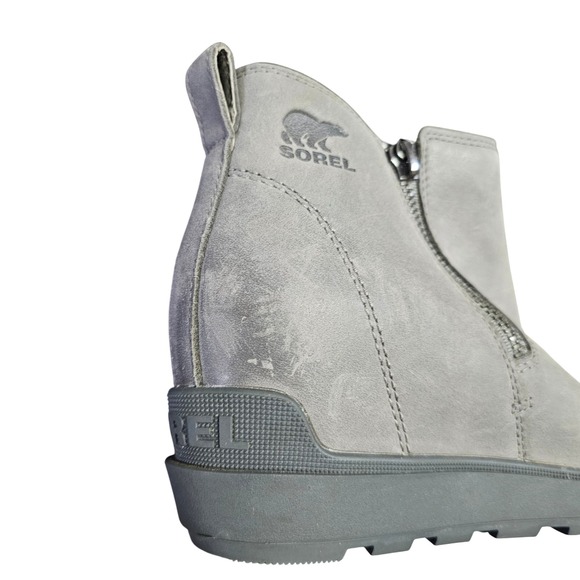Sorel Evie II Zip Leather Booties Quarry Gray Women's Size 8.5 Hidden Wedge - Picture 5 of 13